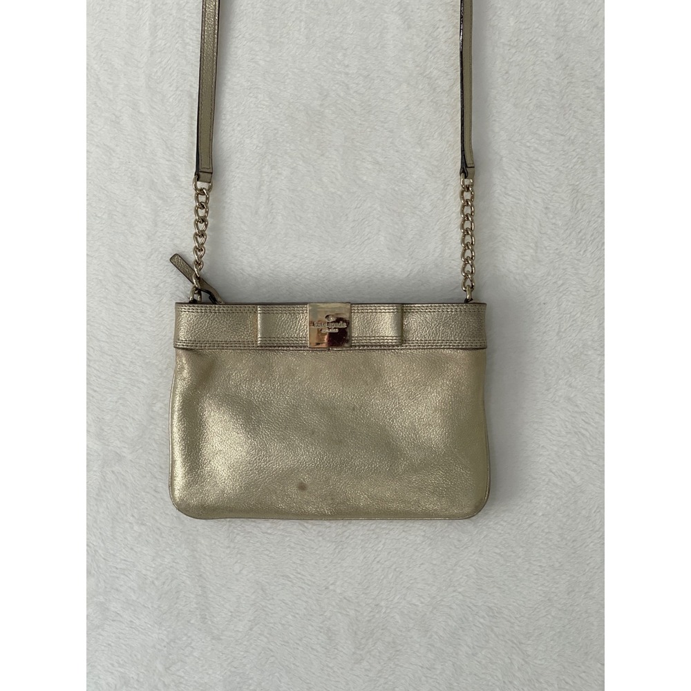 Kate Spade New York Metallic Gold Pebbled Leather Bow Crossbody Bag